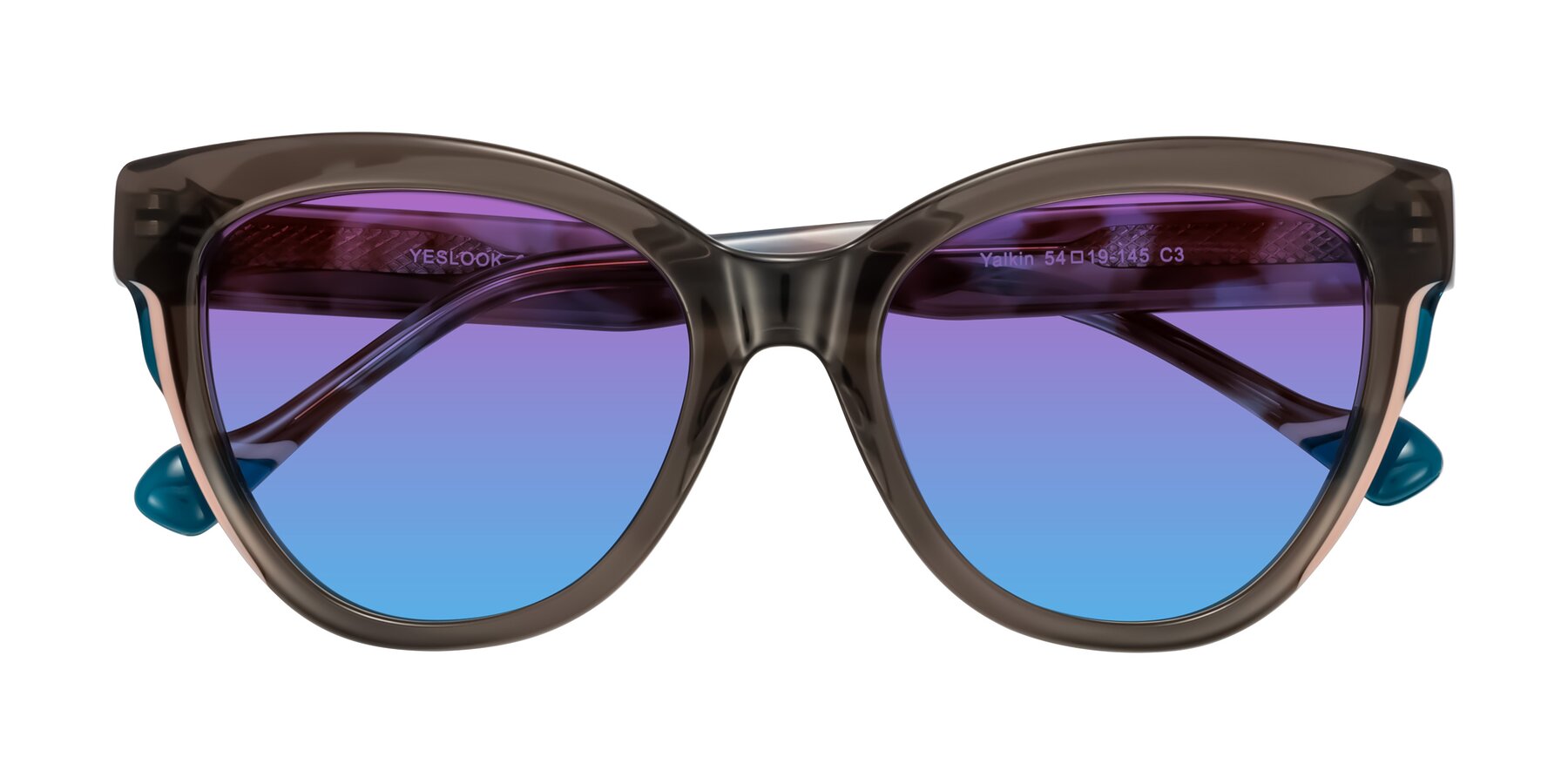 Folded Front of Yalkin in Gray/Tortoise with Purple / Blue Gradient Lenses