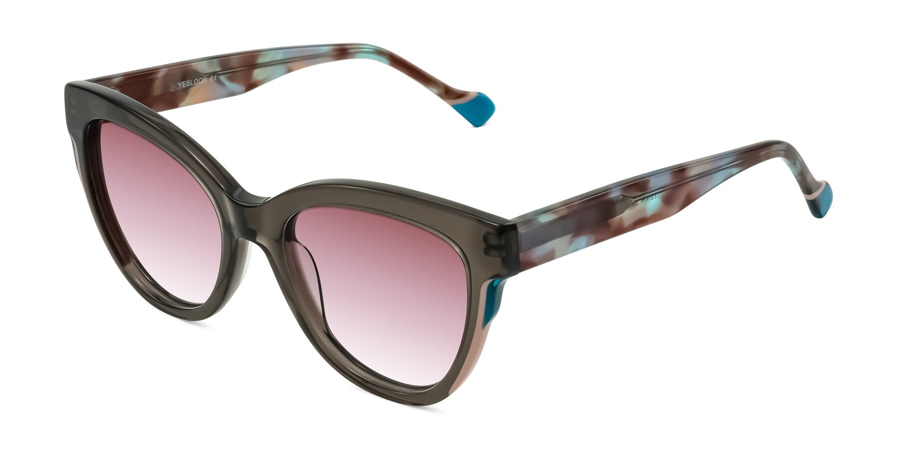Angle of Yalkin in Gray/Tortoise with Garnet Gradient Lenses