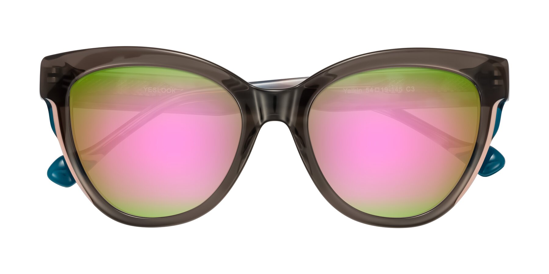 Folded Front of Yalkin in Gray/Tortoise with Pink Mirrored Lenses