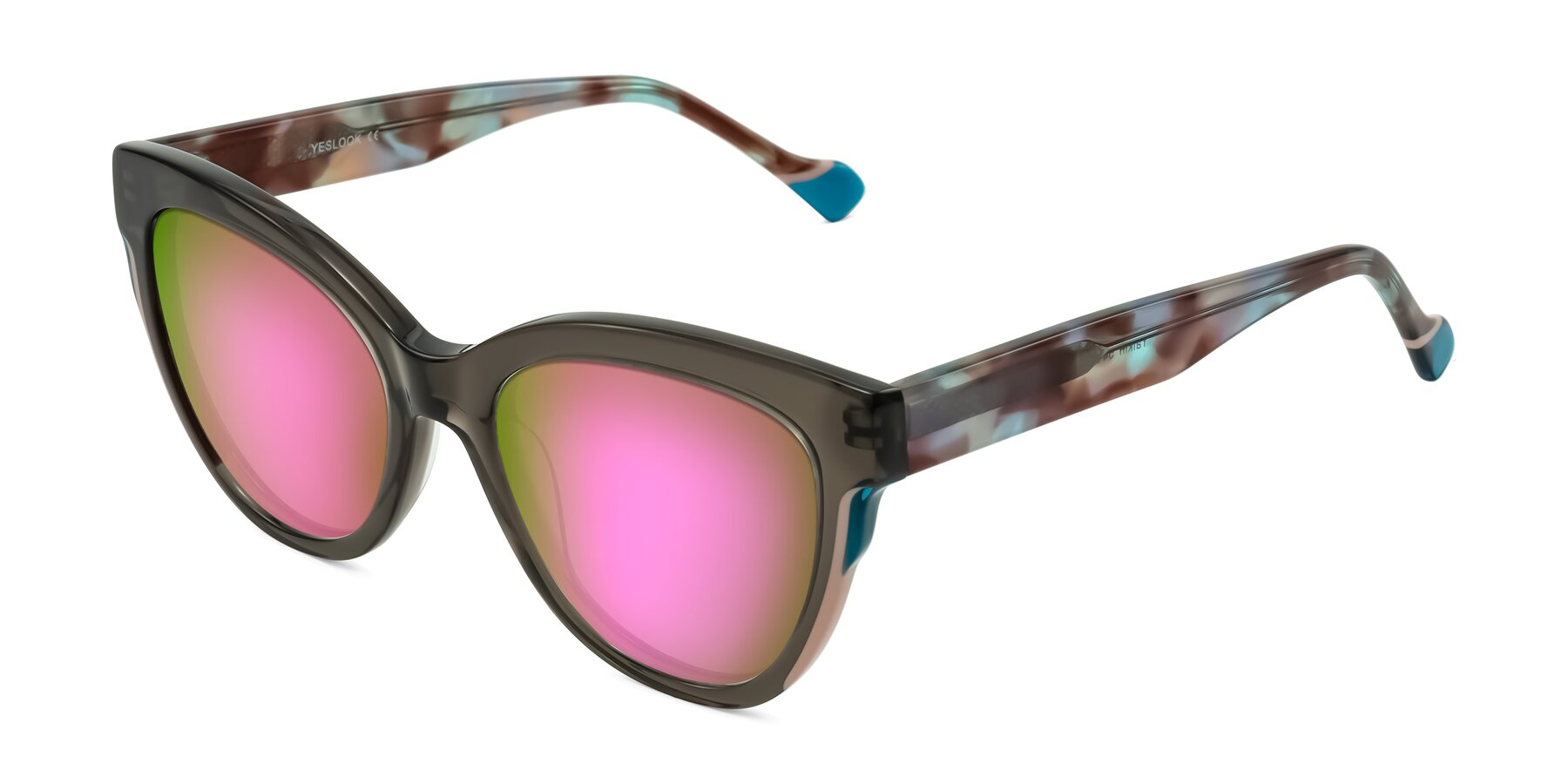 Angle of Yalkin in Gray/Tortoise with Pink Mirrored Lenses