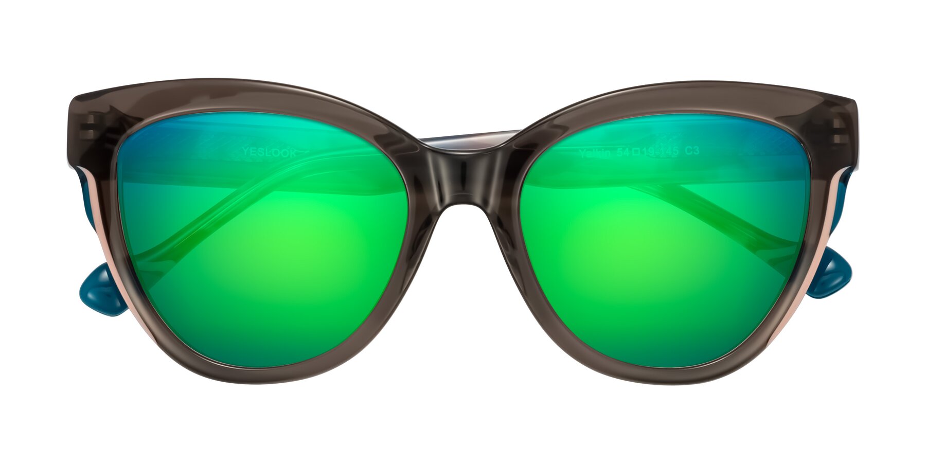 Folded Front of Yalkin in Gray/Tortoise with Green Mirrored Lenses