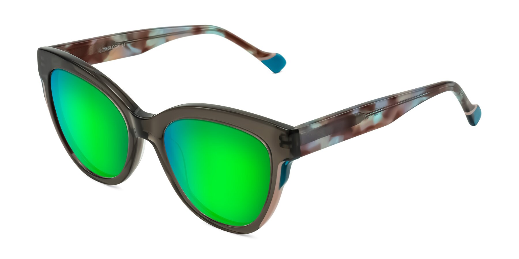 Angle of Yalkin in Gray/Tortoise with Green Mirrored Lenses