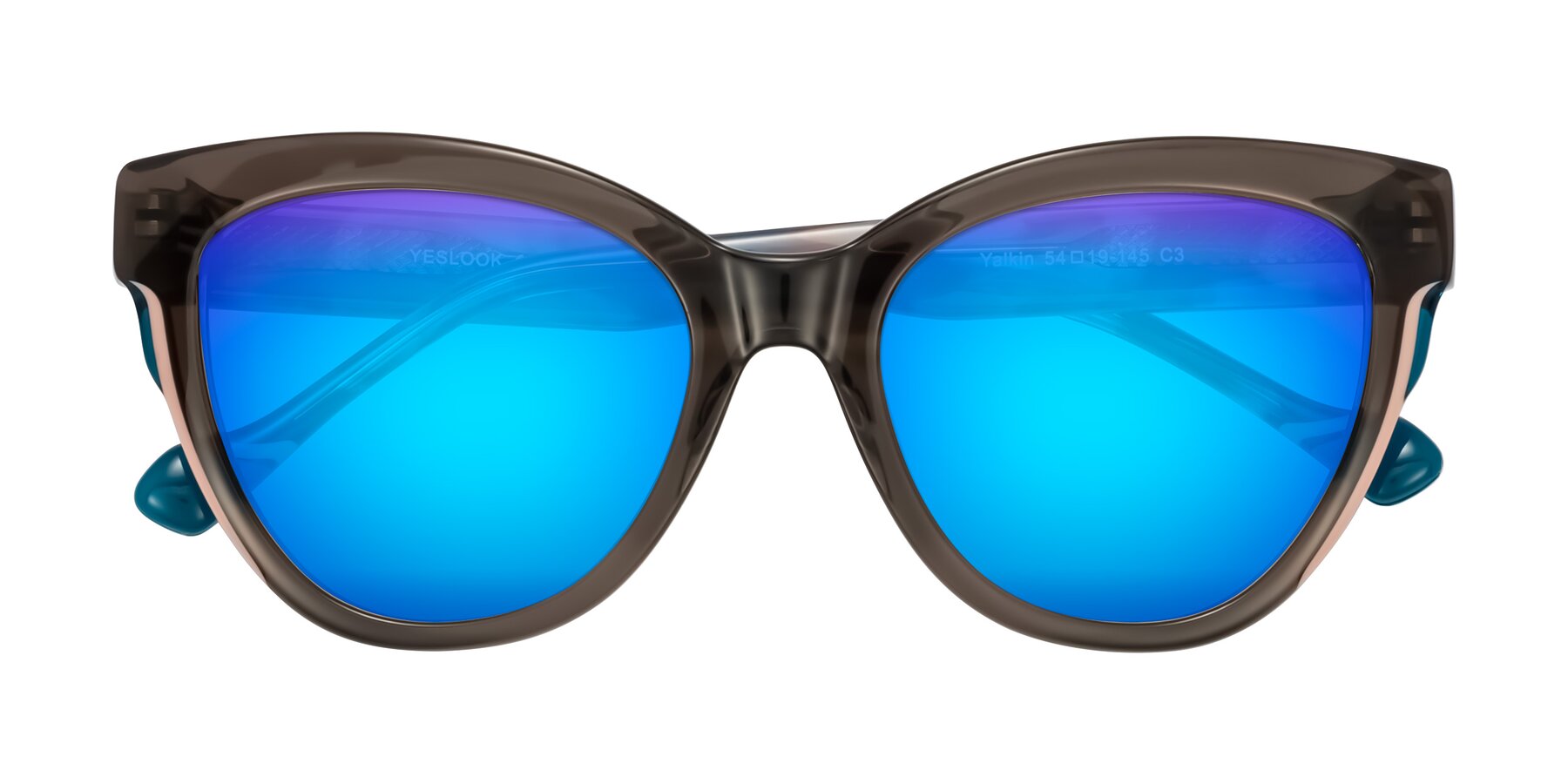 Folded Front of Yalkin in Gray/Tortoise with Blue Mirrored Lenses