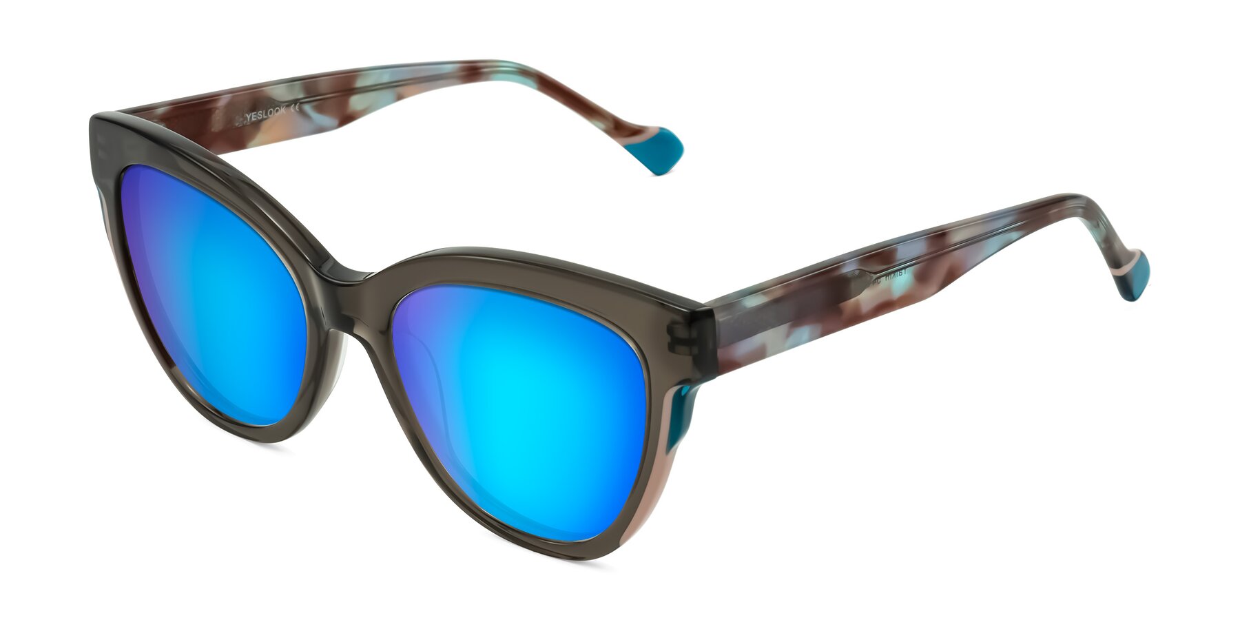 Angle of Yalkin in Gray/Tortoise with Blue Mirrored Lenses
