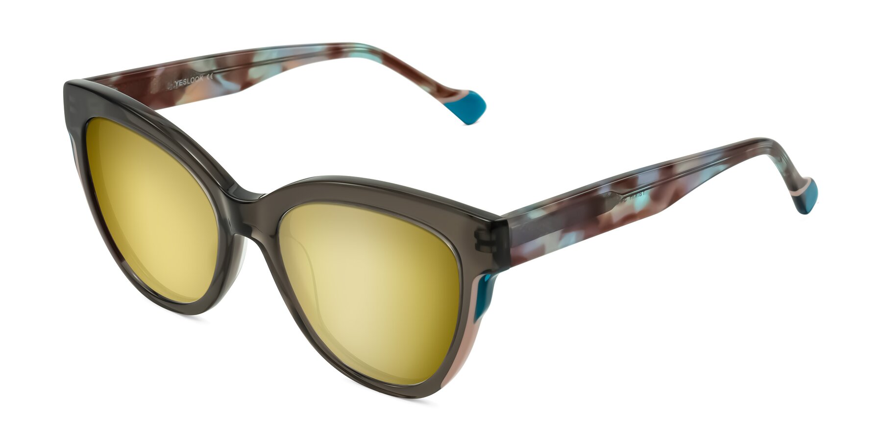 Angle of Yalkin in Gray/Tortoise with Gold Mirrored Lenses