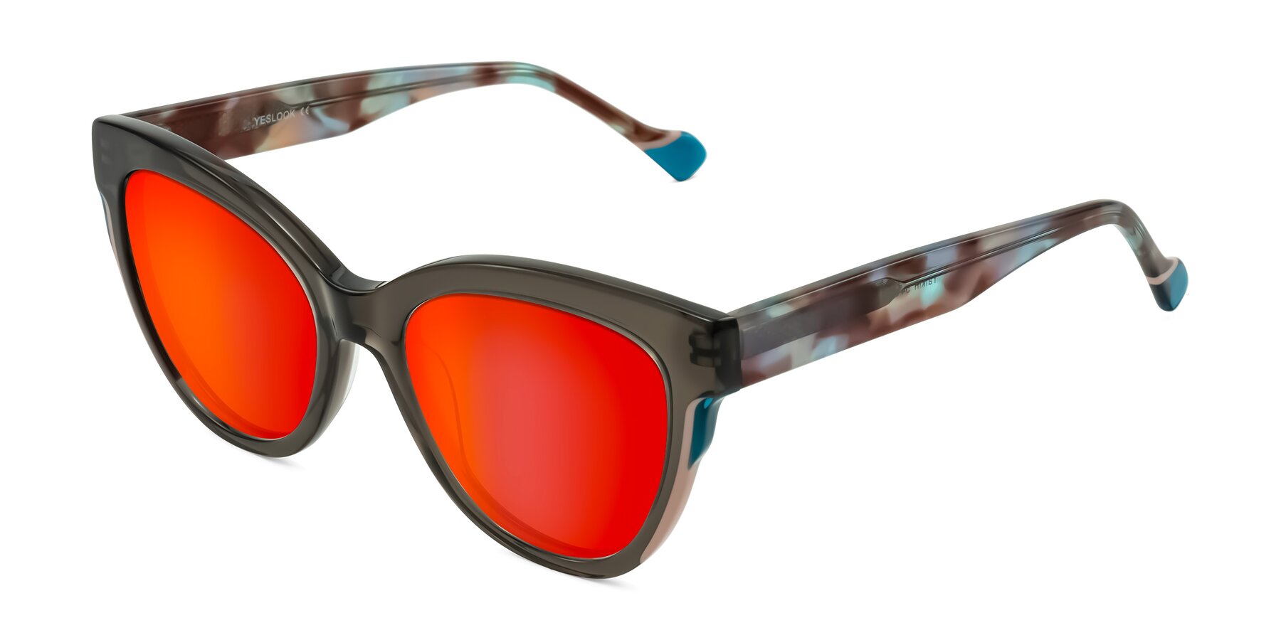 Angle of Yalkin in Gray/Tortoise with Red Gold Mirrored Lenses