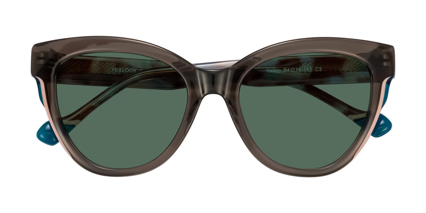 Folded Front of Yalkin in Gray/Tortoise with Green Polarized Lenses