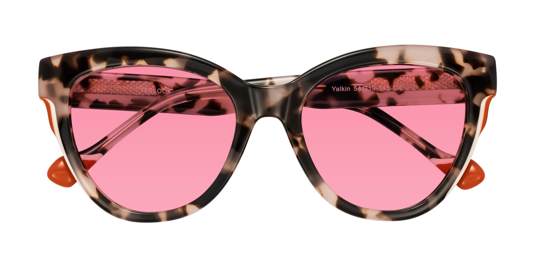 Folded Front of Yalkin in Ivory Tortoise with Pink Tinted Lenses