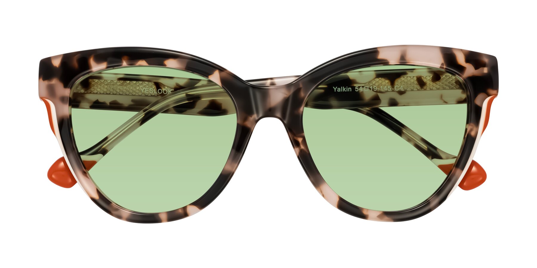 Folded Front of Yalkin in Ivory Tortoise with Medium Green Tinted Lenses