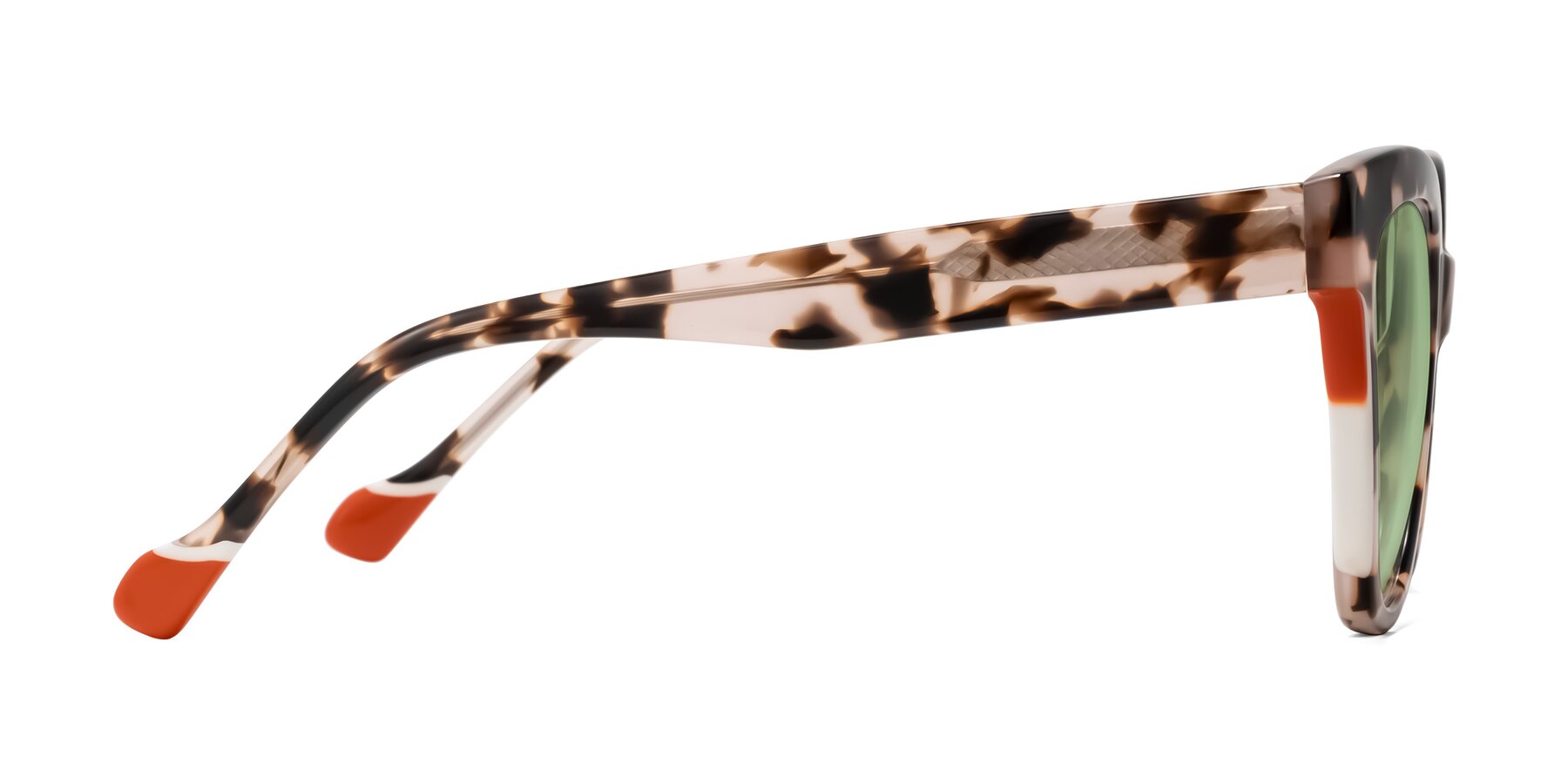 Side of Yalkin in Ivory Tortoise with Medium Green Tinted Lenses
