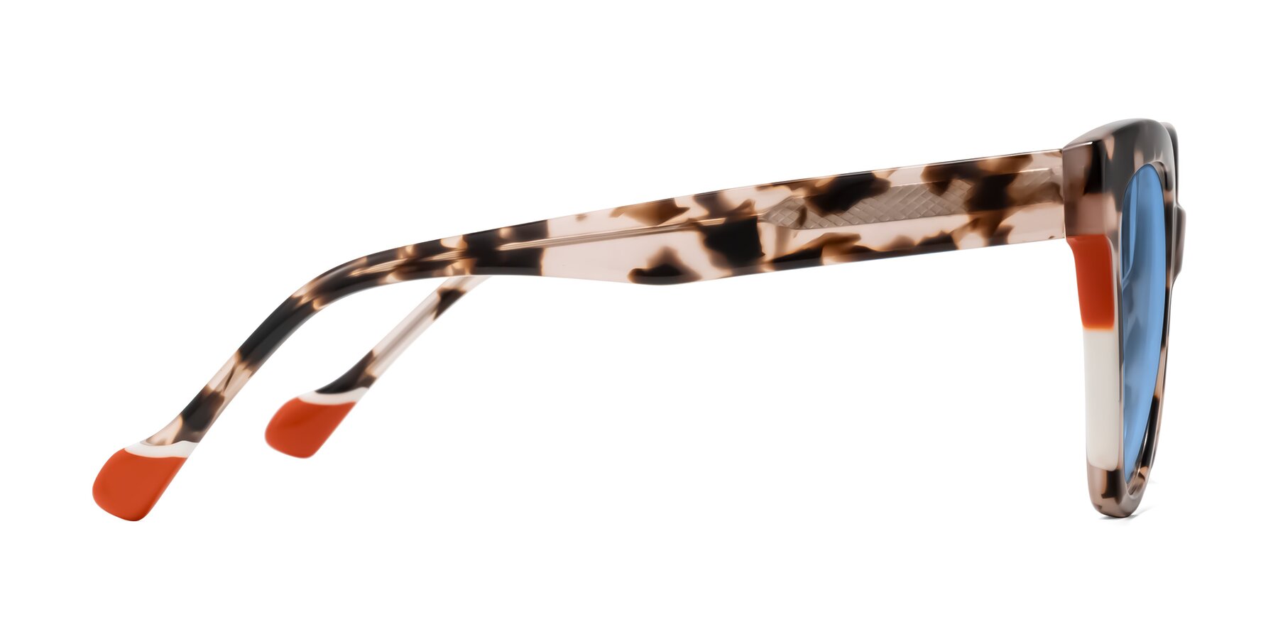Side of Yalkin in Ivory Tortoise with Medium Blue Tinted Lenses