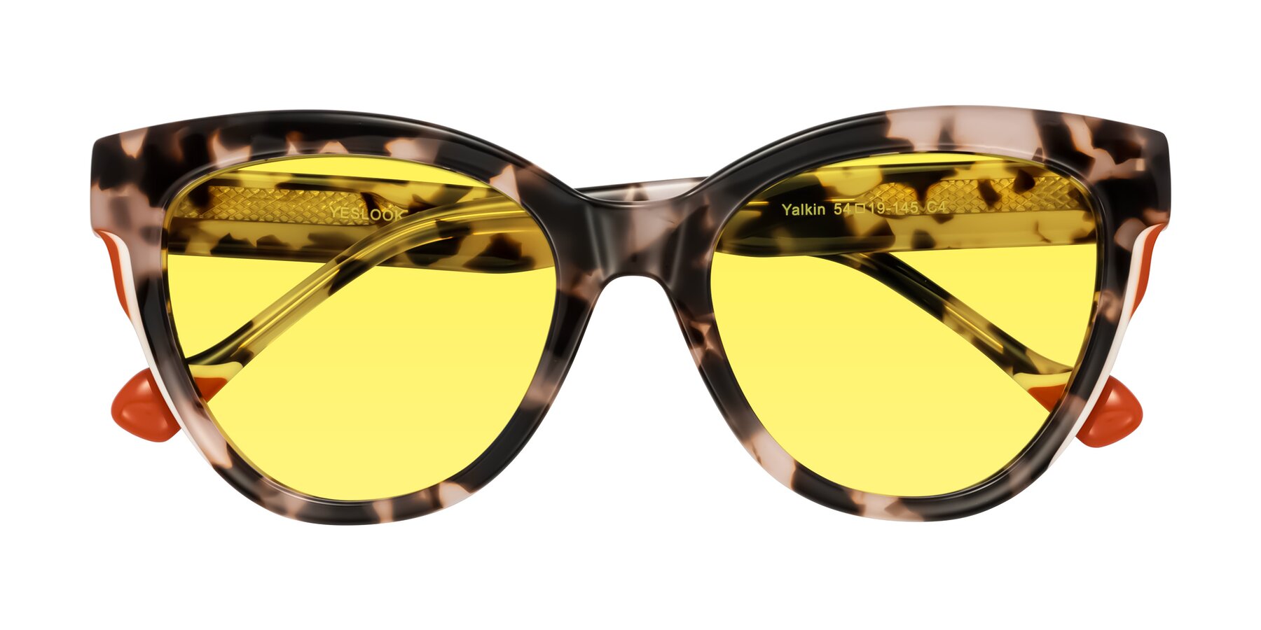 Folded Front of Yalkin in Ivory Tortoise with Medium Yellow Tinted Lenses