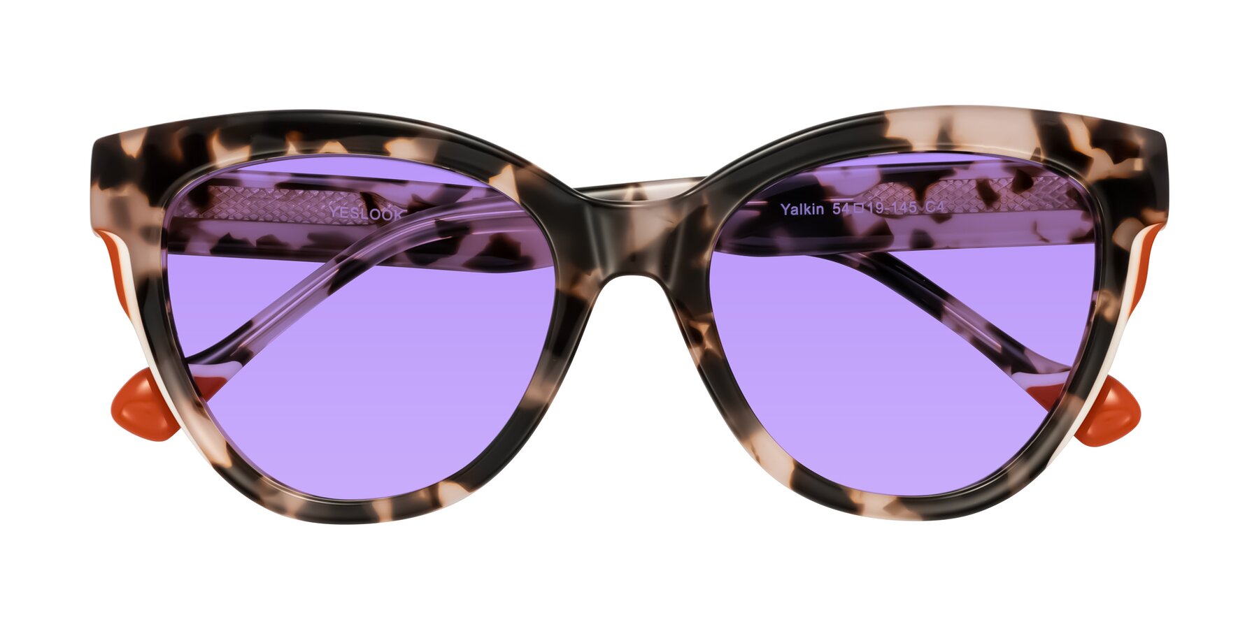 Folded Front of Yalkin in Ivory Tortoise with Medium Purple Tinted Lenses