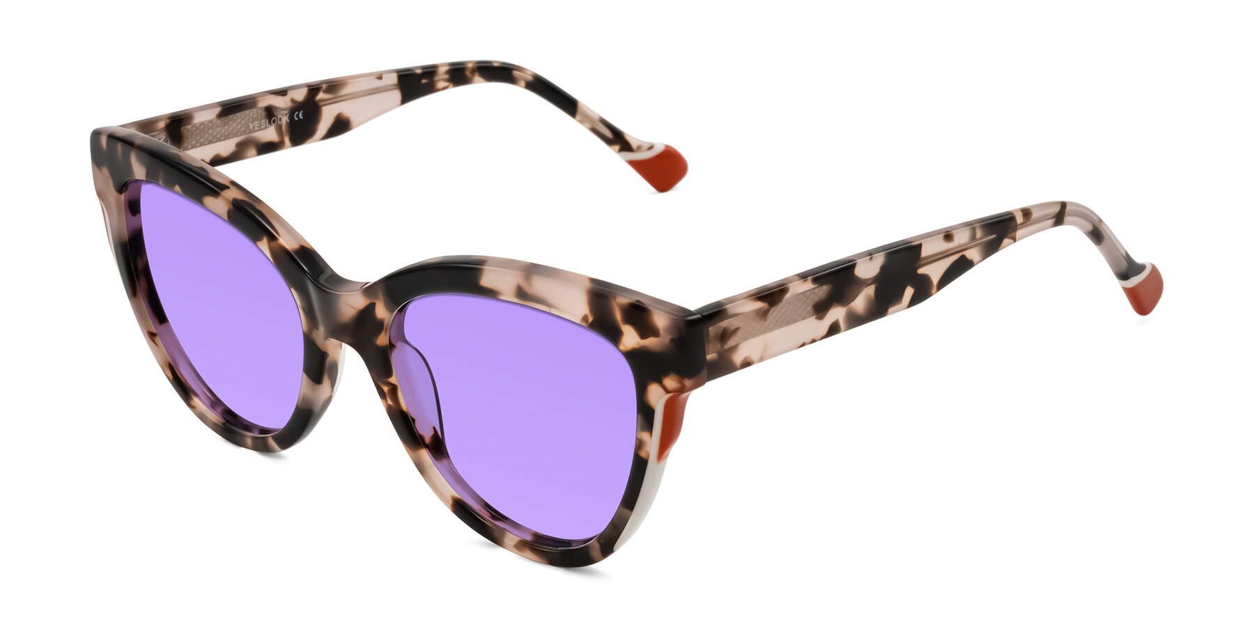 Angle of Yalkin in Ivory Tortoise with Medium Purple Tinted Lenses