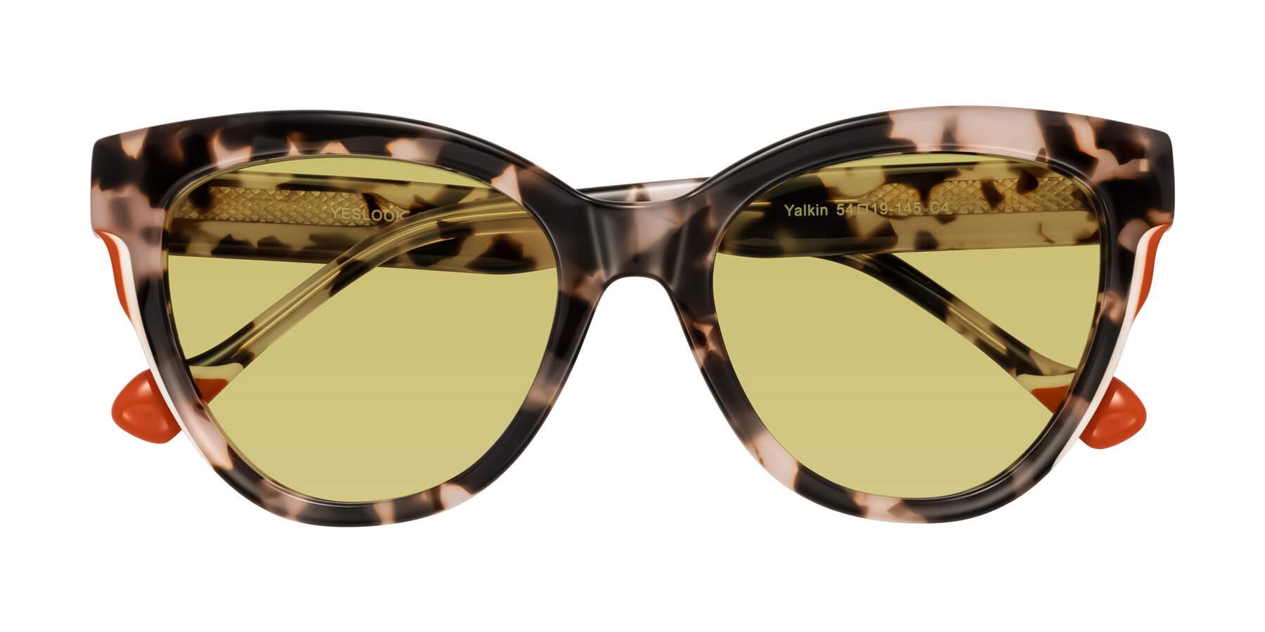 Folded Front of Yalkin in Ivory Tortoise with Medium Champagne Tinted Lenses