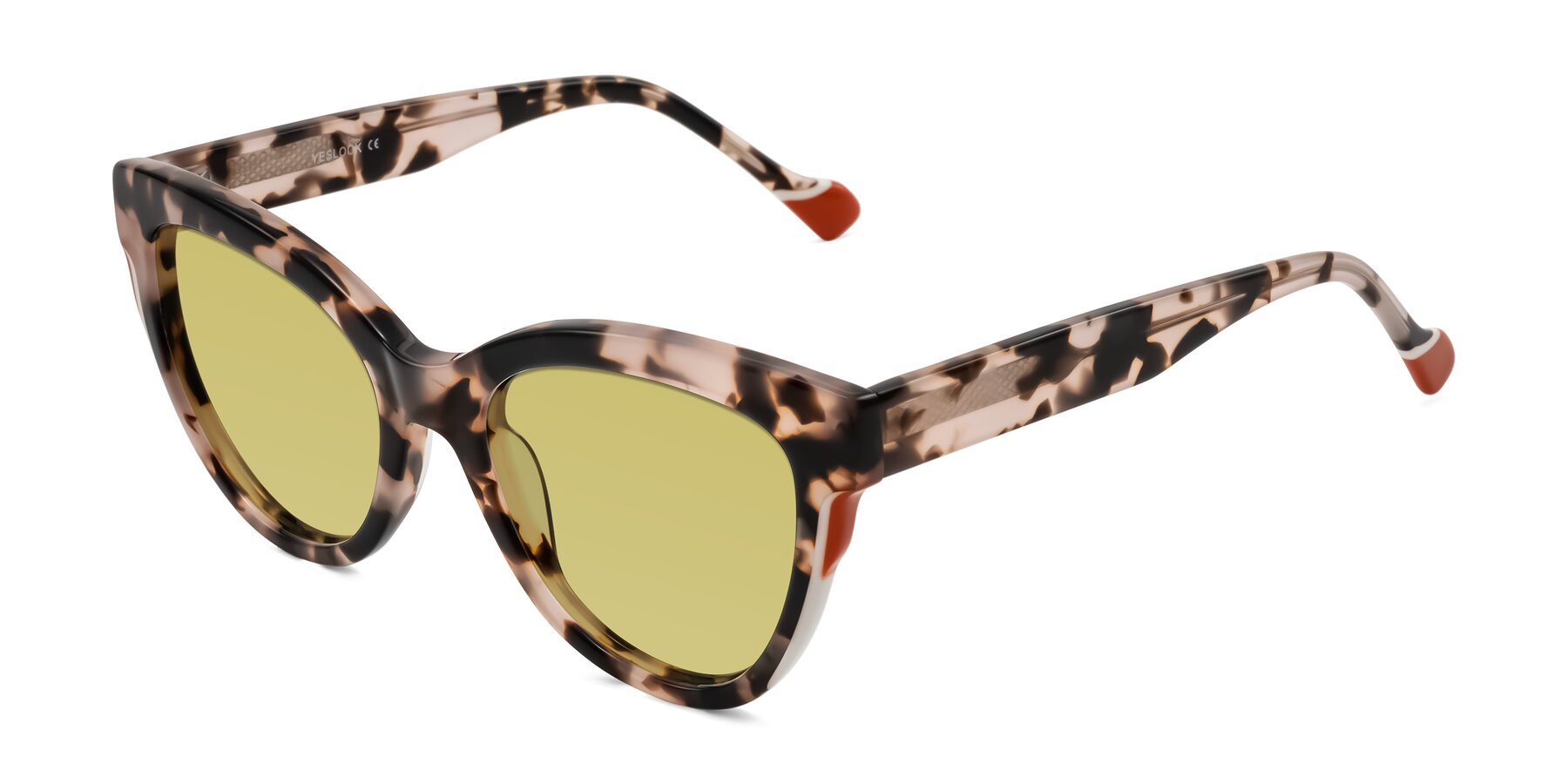 Angle of Yalkin in Ivory Tortoise with Medium Champagne Tinted Lenses