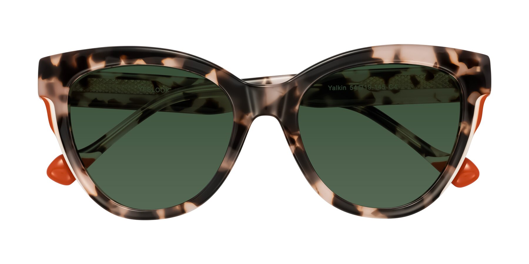 Folded Front of Yalkin in Ivory Tortoise with Green Tinted Lenses