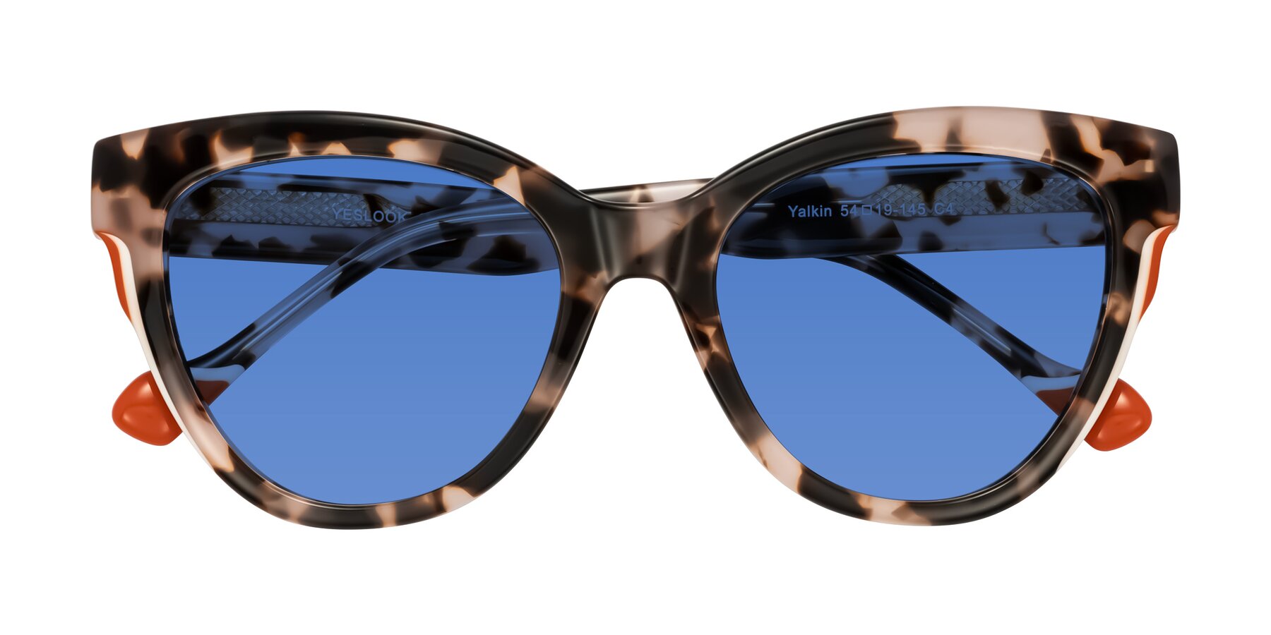 Folded Front of Yalkin in Ivory Tortoise with Blue Tinted Lenses