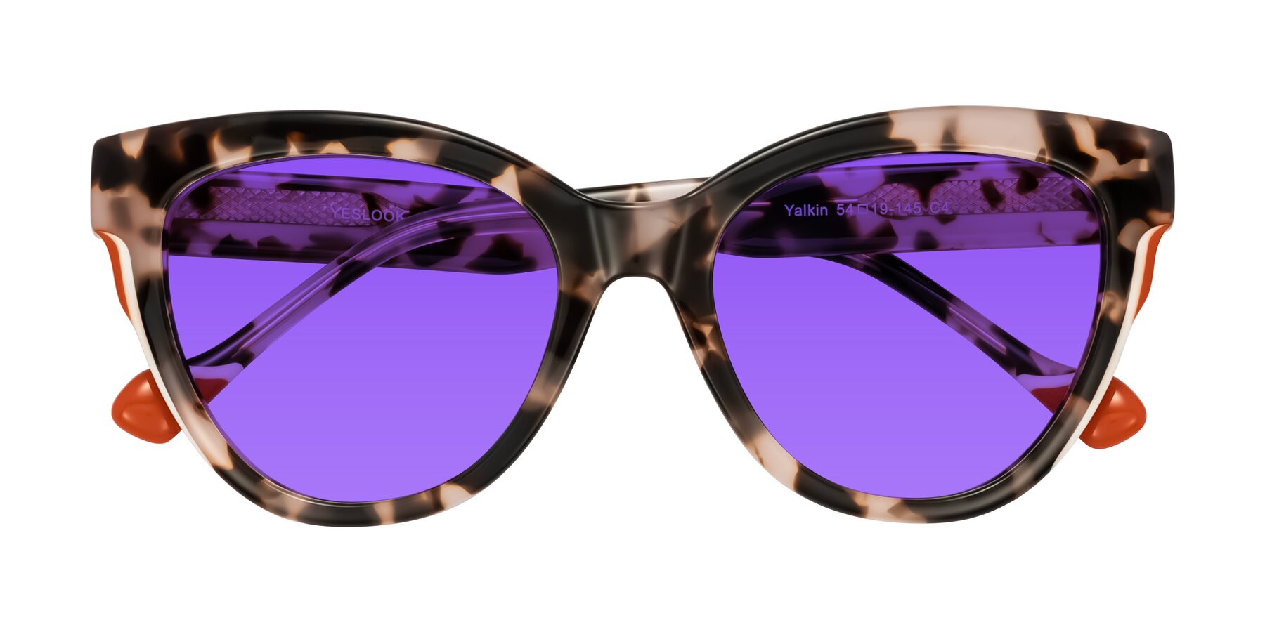 Folded Front of Yalkin in Ivory Tortoise with Purple Tinted Lenses
