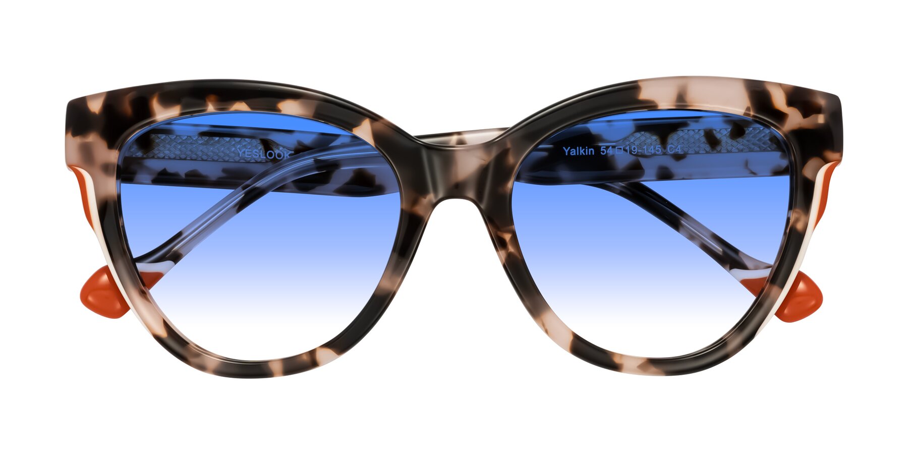 Folded Front of Yalkin in Ivory Tortoise with Blue Gradient Lenses
