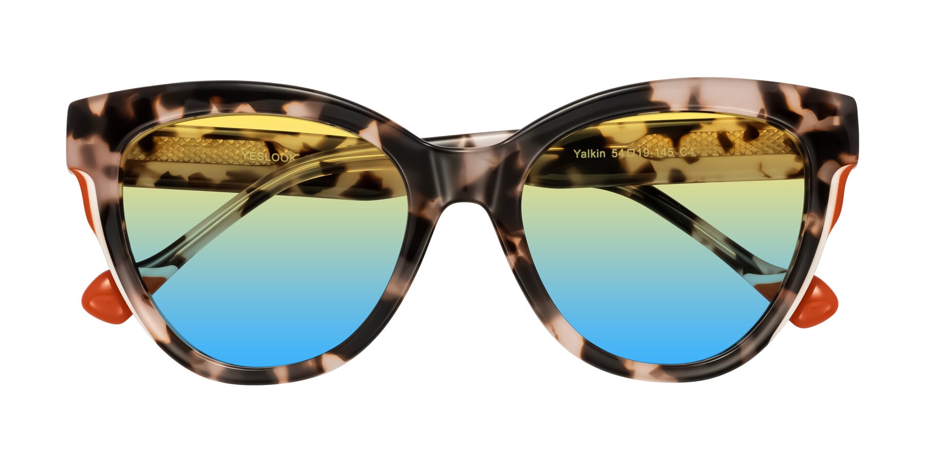 Folded Front of Yalkin in Ivory Tortoise with Yellow / Blue Gradient Lenses