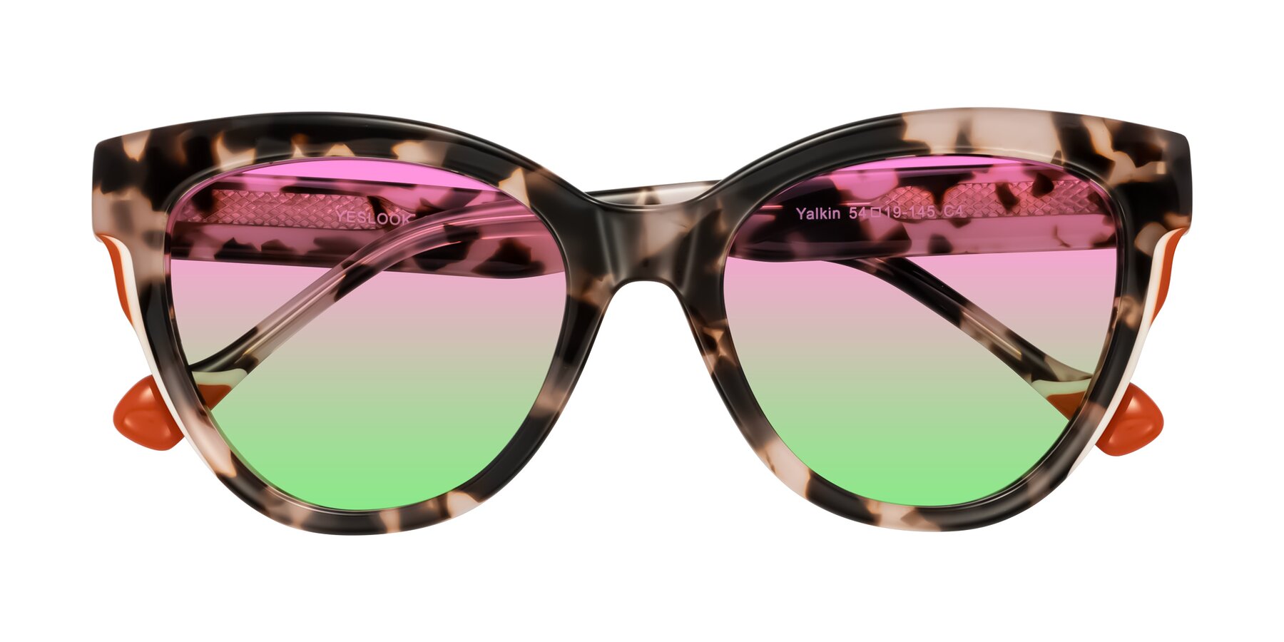 Folded Front of Yalkin in Ivory Tortoise with Pink / Green Gradient Lenses