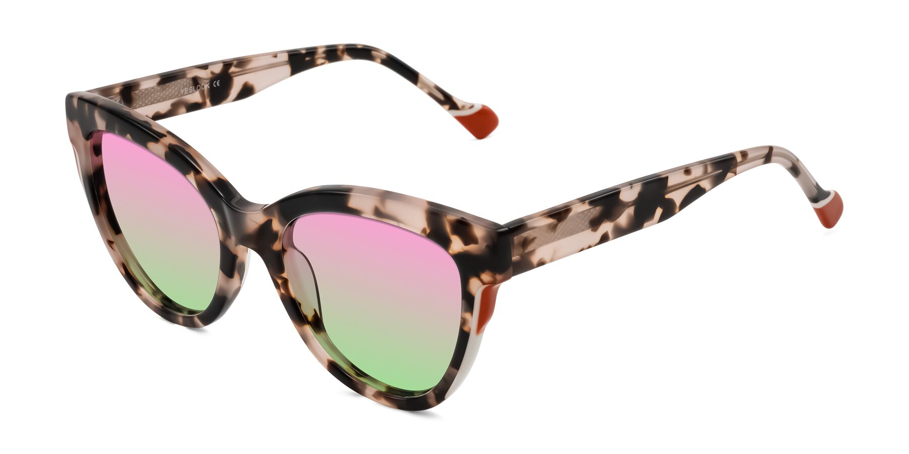 Angle of Yalkin in Ivory Tortoise with Pink / Green Gradient Lenses