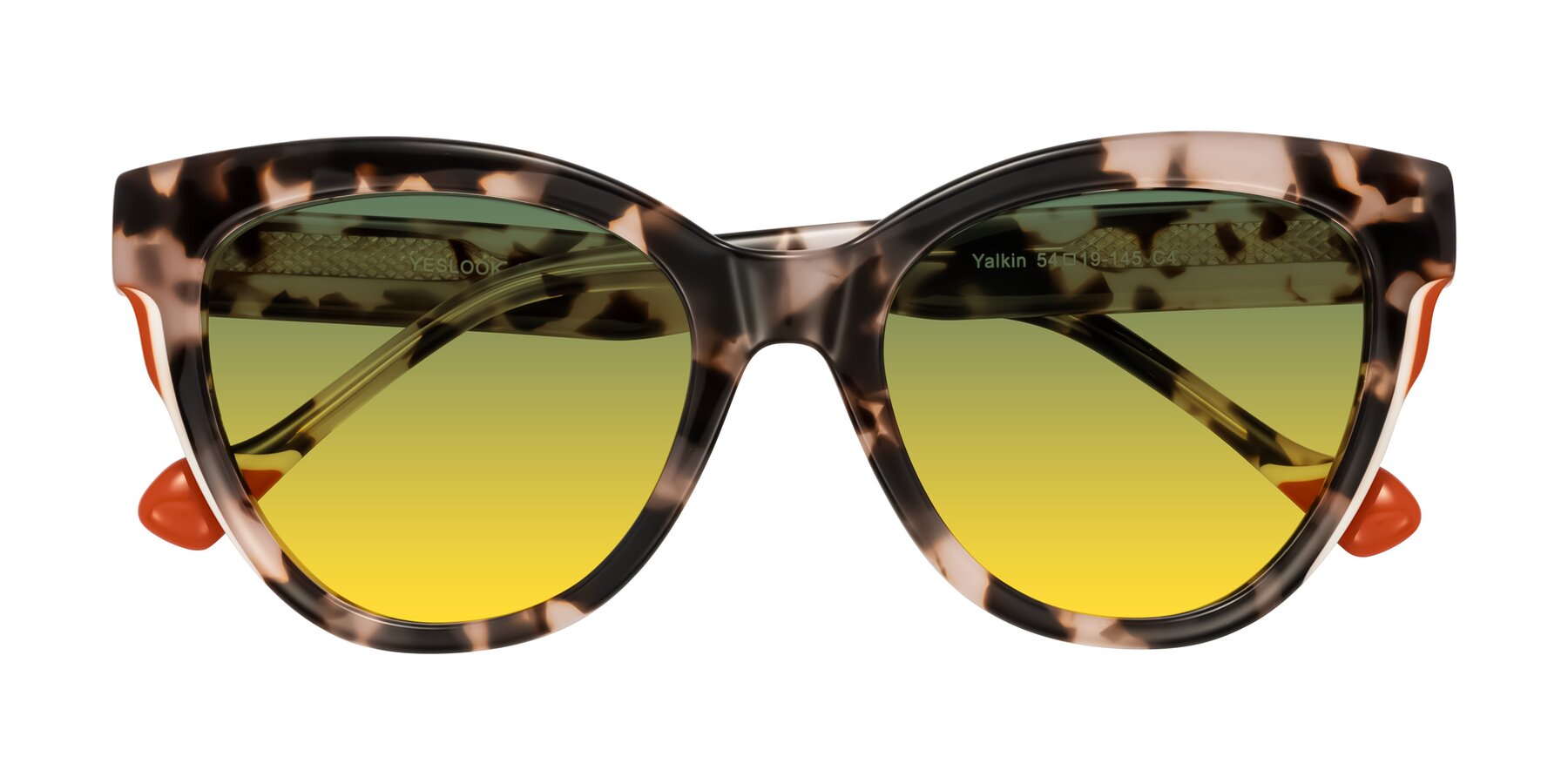 Folded Front of Yalkin in Ivory Tortoise with Green / Yellow Gradient Lenses