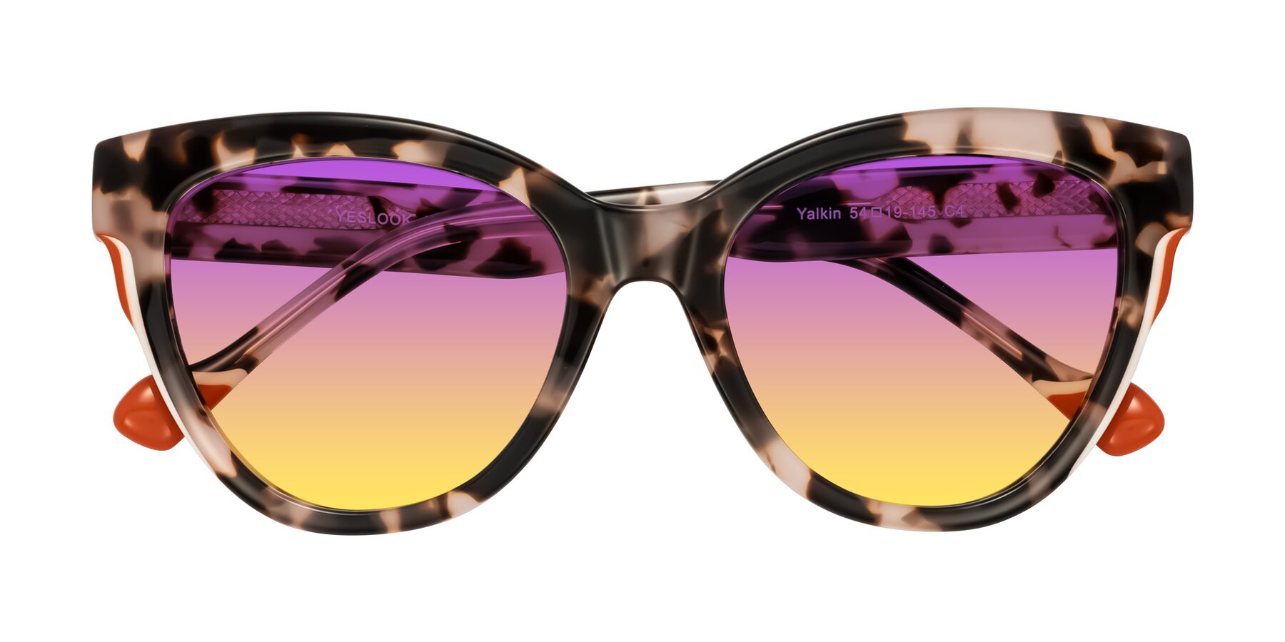 Folded Front of Yalkin in Ivory Tortoise with Purple / Yellow Gradient Lenses