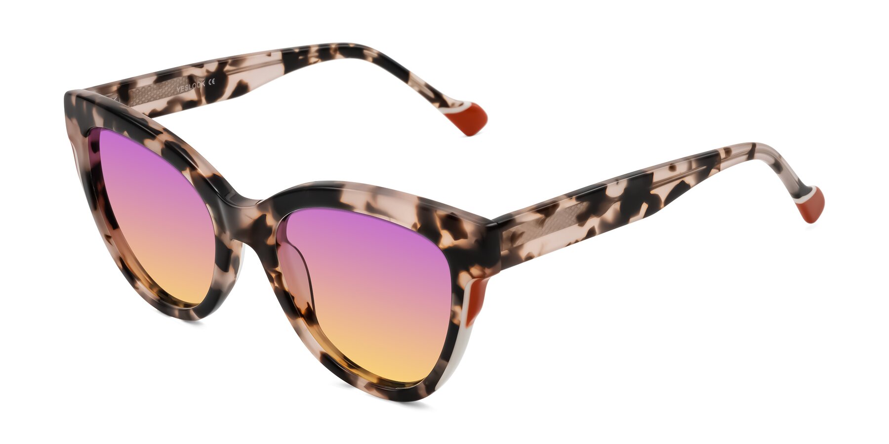 Angle of Yalkin in Ivory Tortoise with Purple / Yellow Gradient Lenses