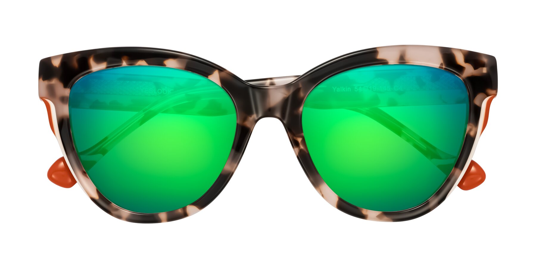 Folded Front of Yalkin in Ivory Tortoise with Green Mirrored Lenses