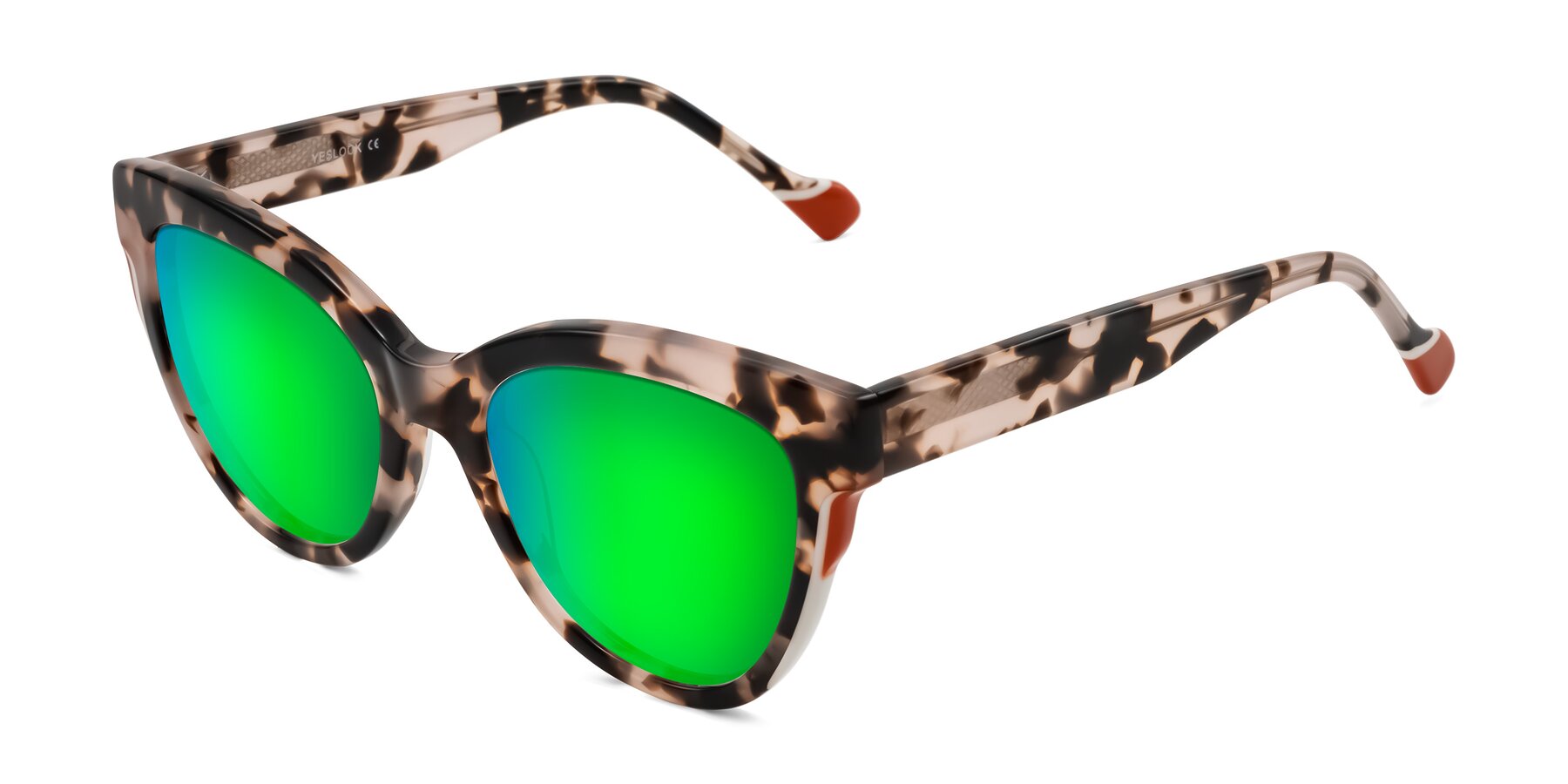 Angle of Yalkin in Ivory Tortoise with Green Mirrored Lenses