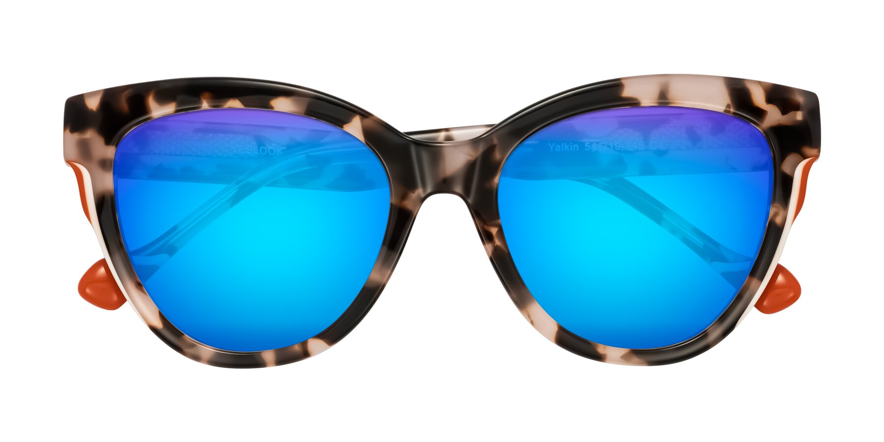 Folded Front of Yalkin in Ivory Tortoise with Blue Mirrored Lenses