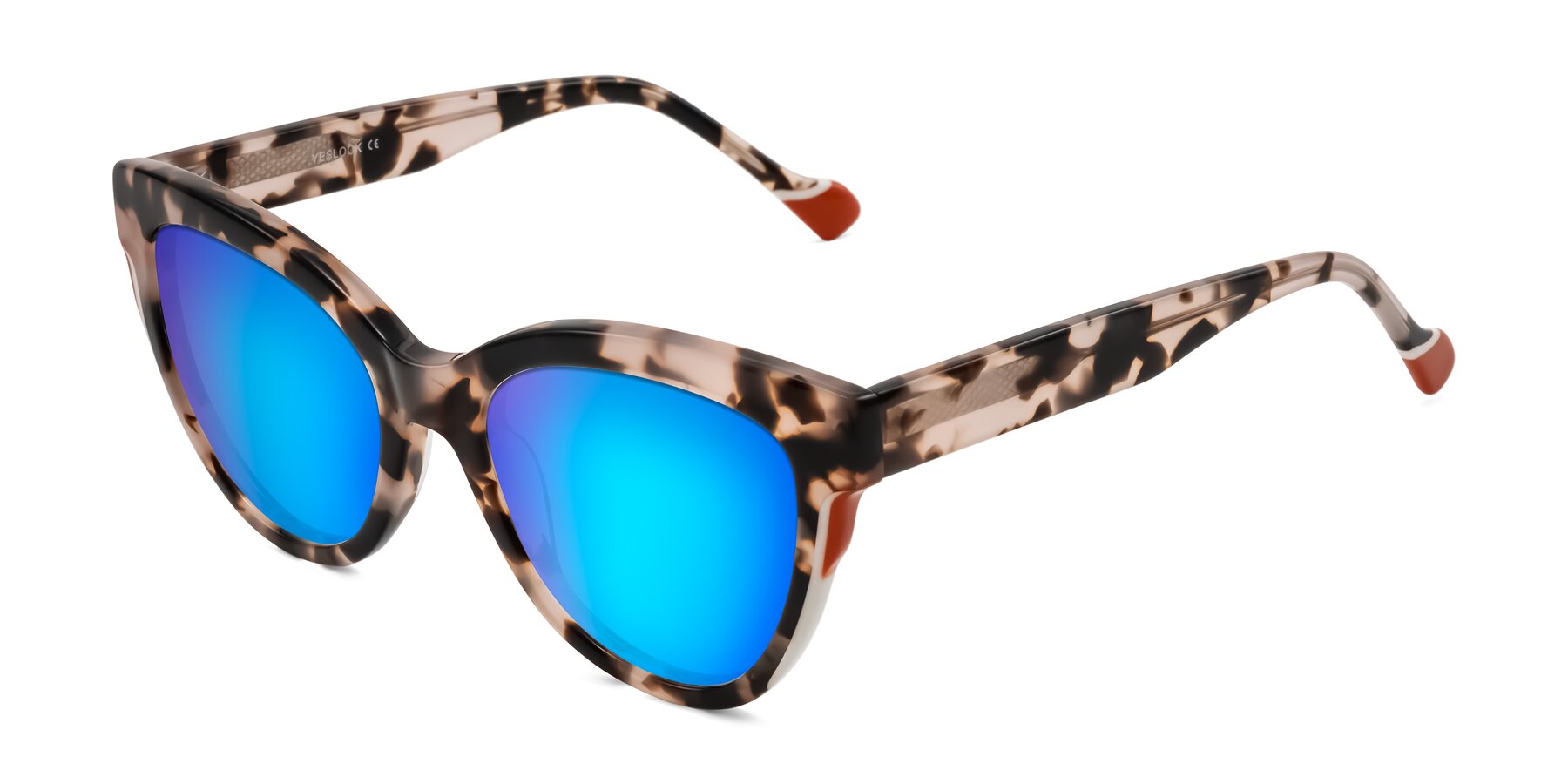 Angle of Yalkin in Ivory Tortoise with Blue Mirrored Lenses