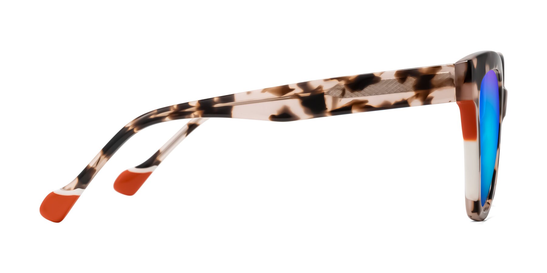 Side of Yalkin in Ivory Tortoise with Blue Mirrored Lenses