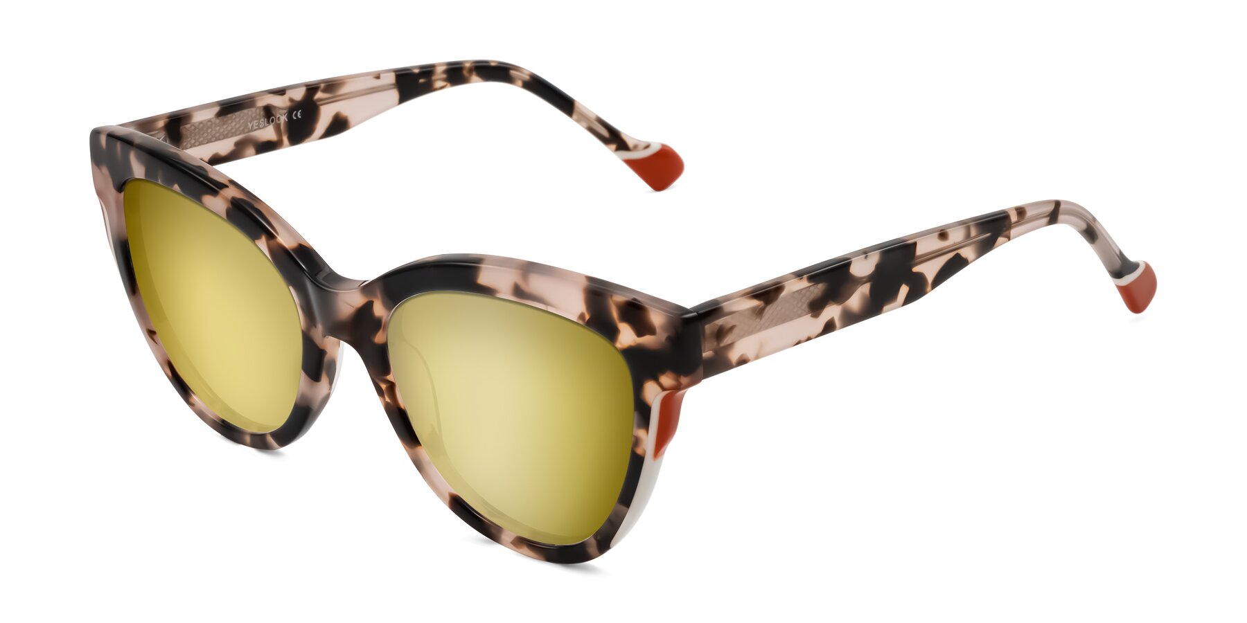 Angle of Yalkin in Ivory Tortoise with Gold Mirrored Lenses