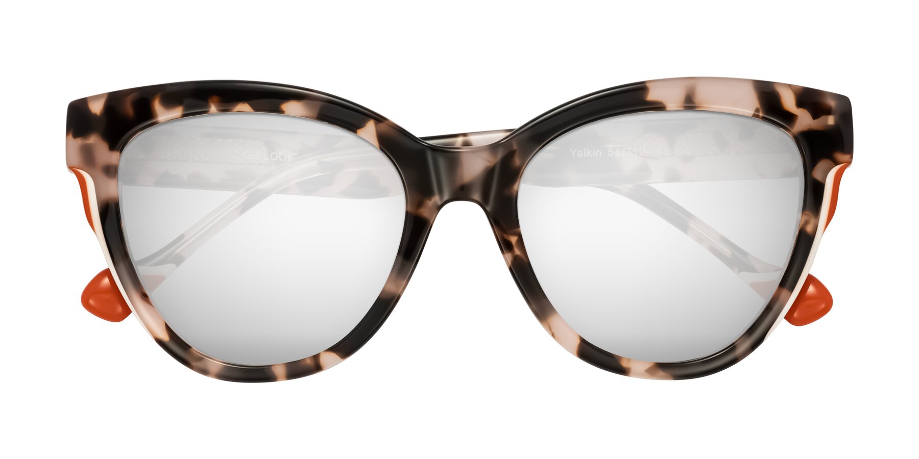 Folded Front of Yalkin in Ivory Tortoise with Silver Mirrored Lenses