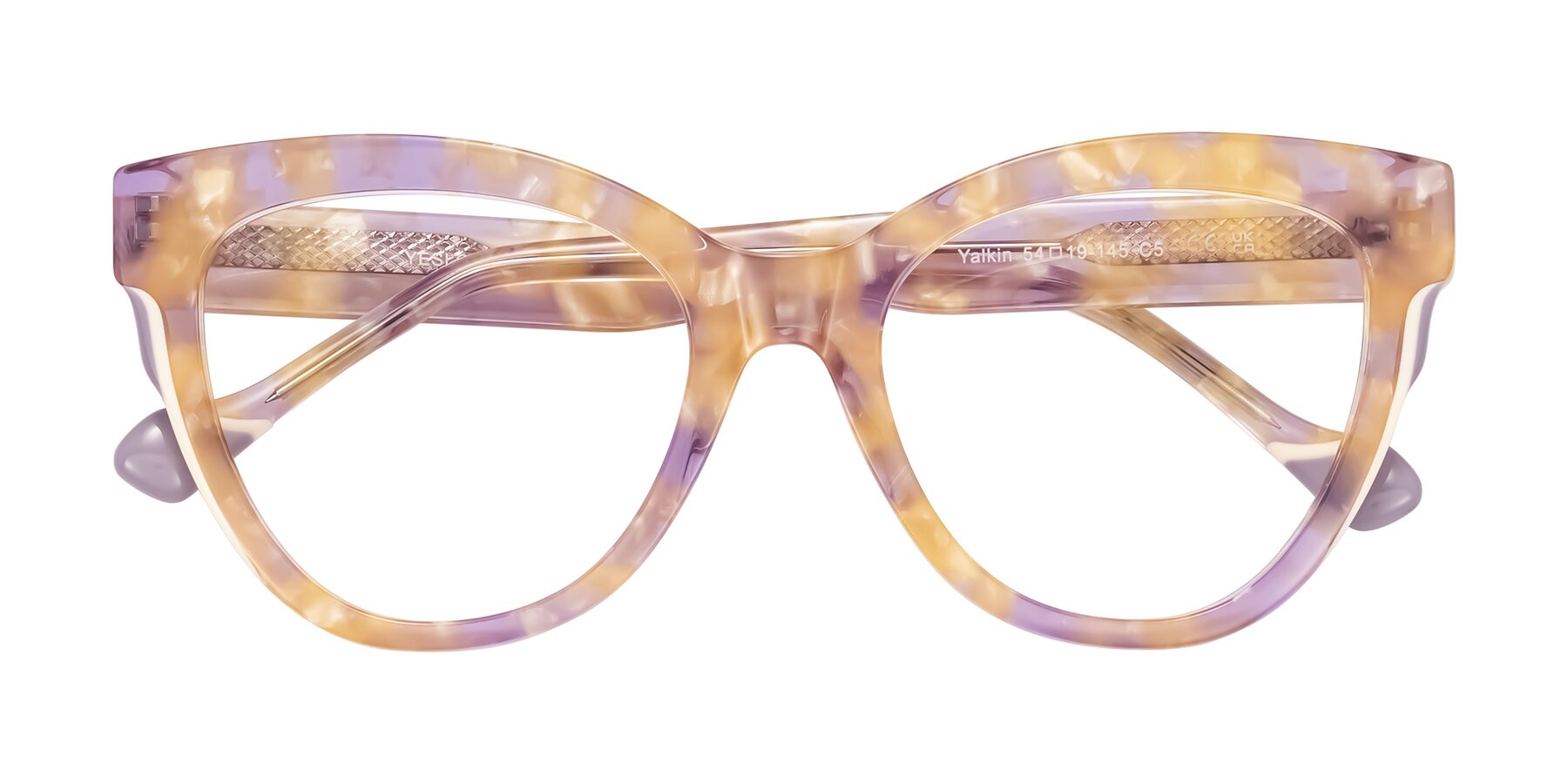 Folded Front of Yalkin in Floral Tortoise with Clear Eyeglass Lenses