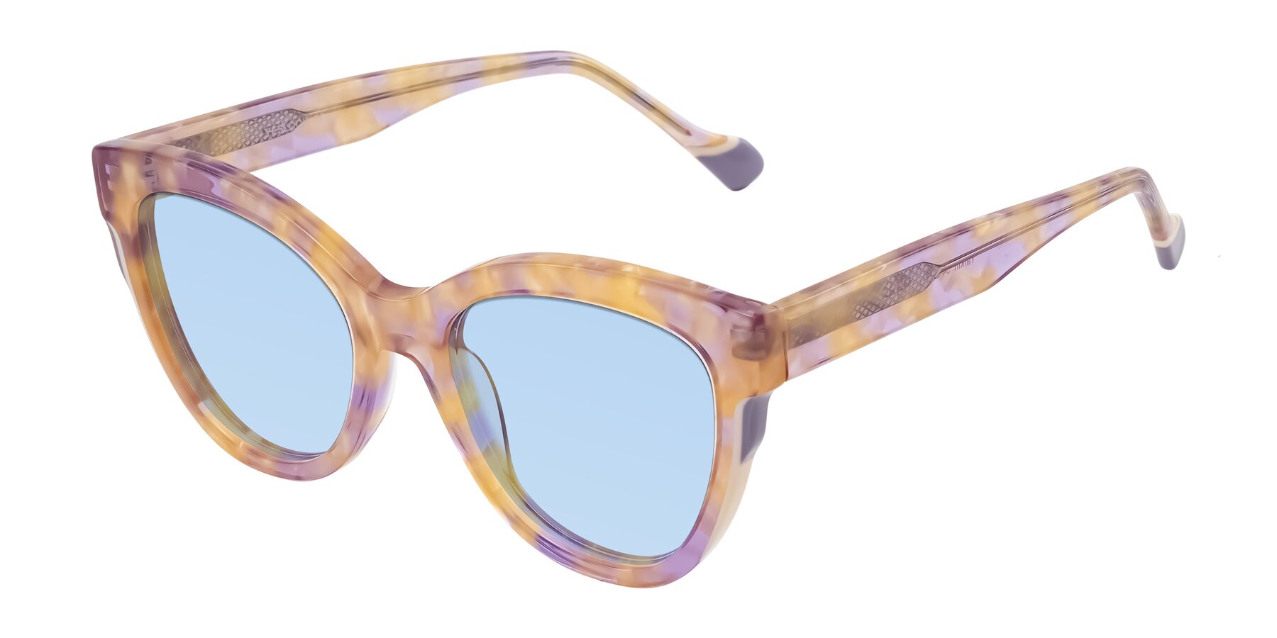 Angle of Yalkin in Floral Tortoise with Light Blue Tinted Lenses