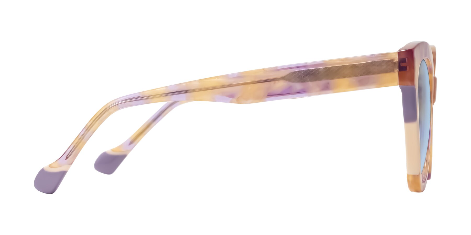 Side of Yalkin in Floral Tortoise with Light Blue Tinted Lenses