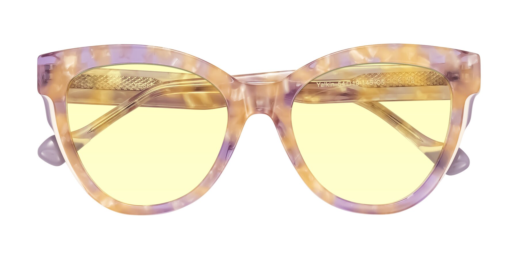 Folded Front of Yalkin in Floral Tortoise with Light Yellow Tinted Lenses