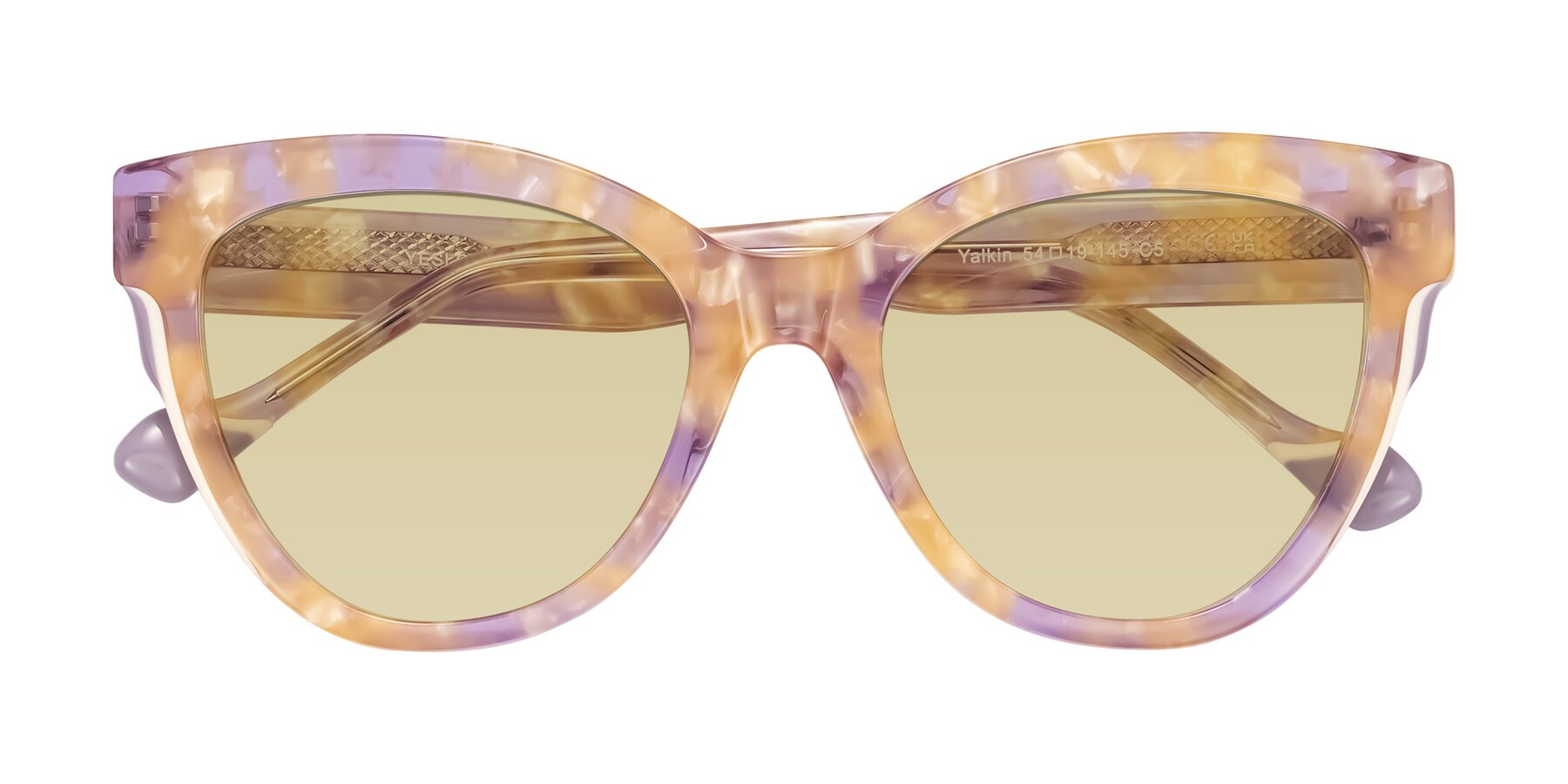 Folded Front of Yalkin in Floral Tortoise with Light Champagne Tinted Lenses