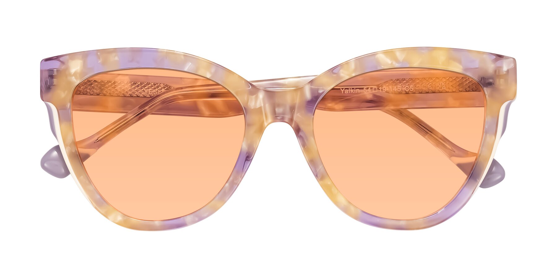 Folded Front of Yalkin in Floral Tortoise with Light Orange Tinted Lenses