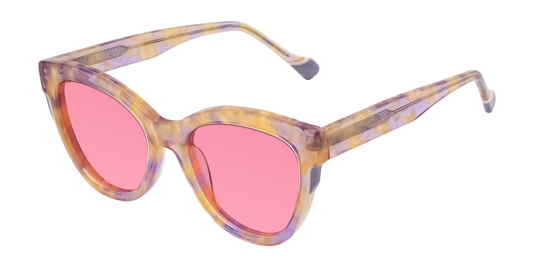 Angle of Yalkin in Floral Tortoise with Pink Tinted Lenses