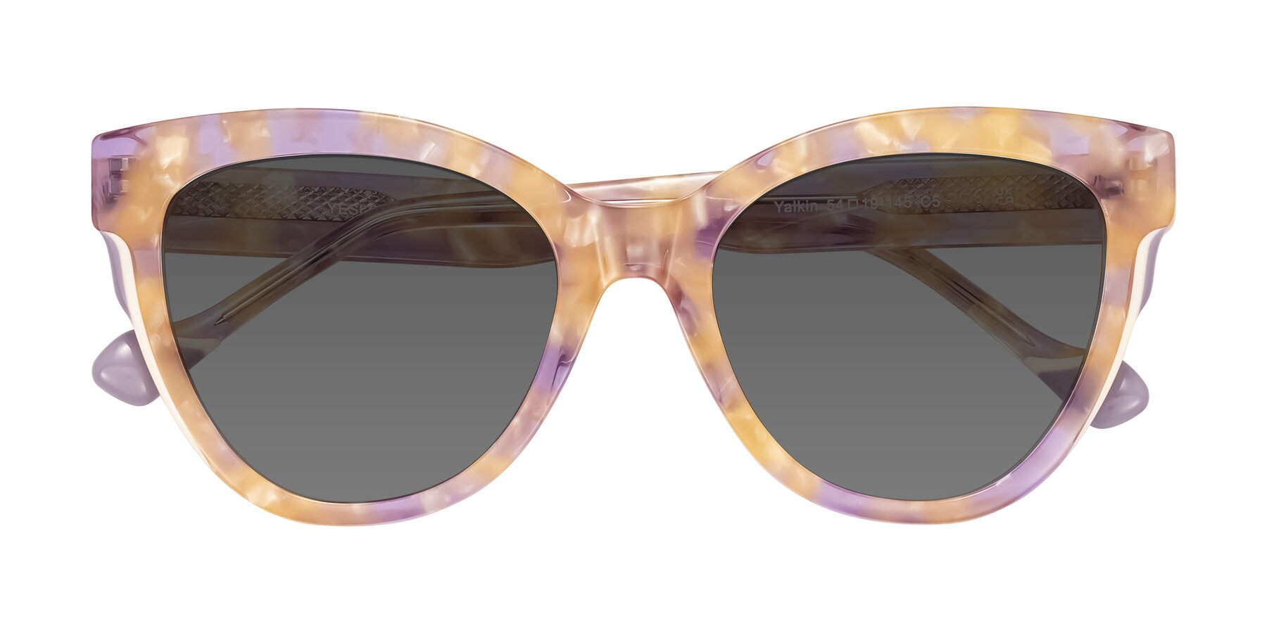 Folded Front of Yalkin in Floral Tortoise with Medium Gray Tinted Lenses