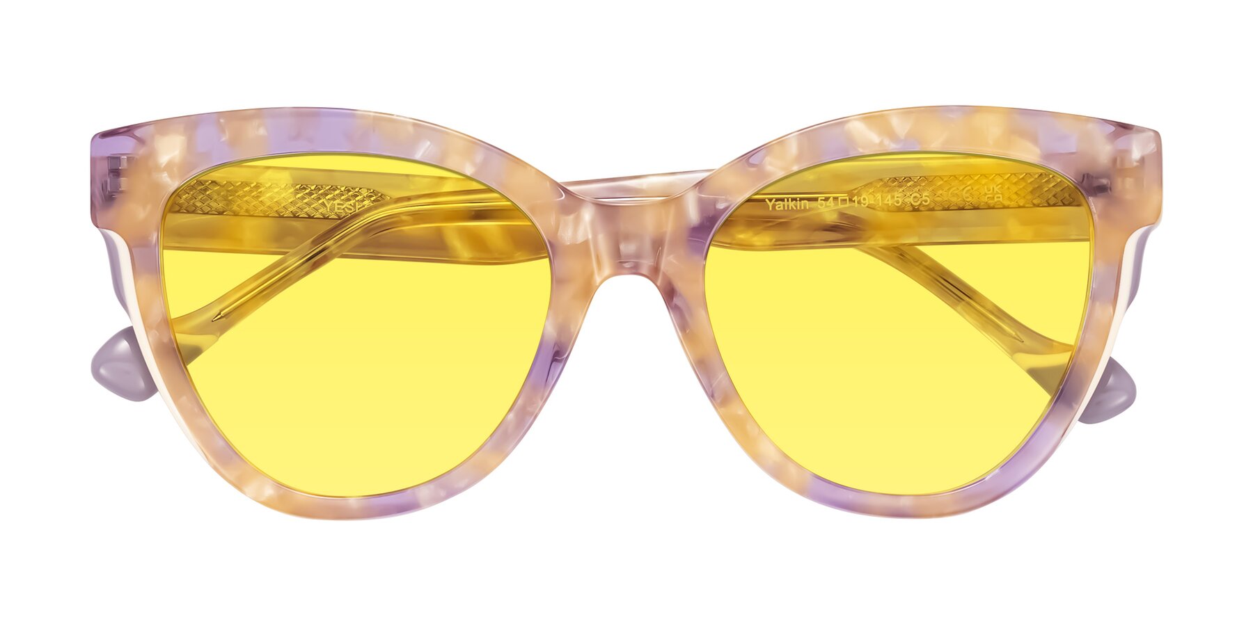 Folded Front of Yalkin in Floral Tortoise with Medium Yellow Tinted Lenses