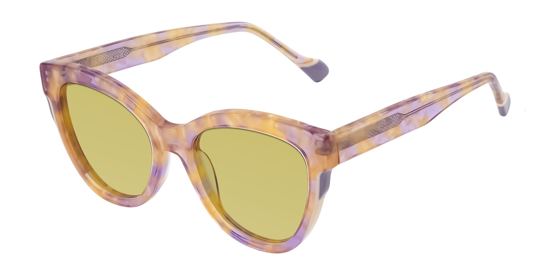 Angle of Yalkin in Floral Tortoise with Medium Champagne Tinted Lenses