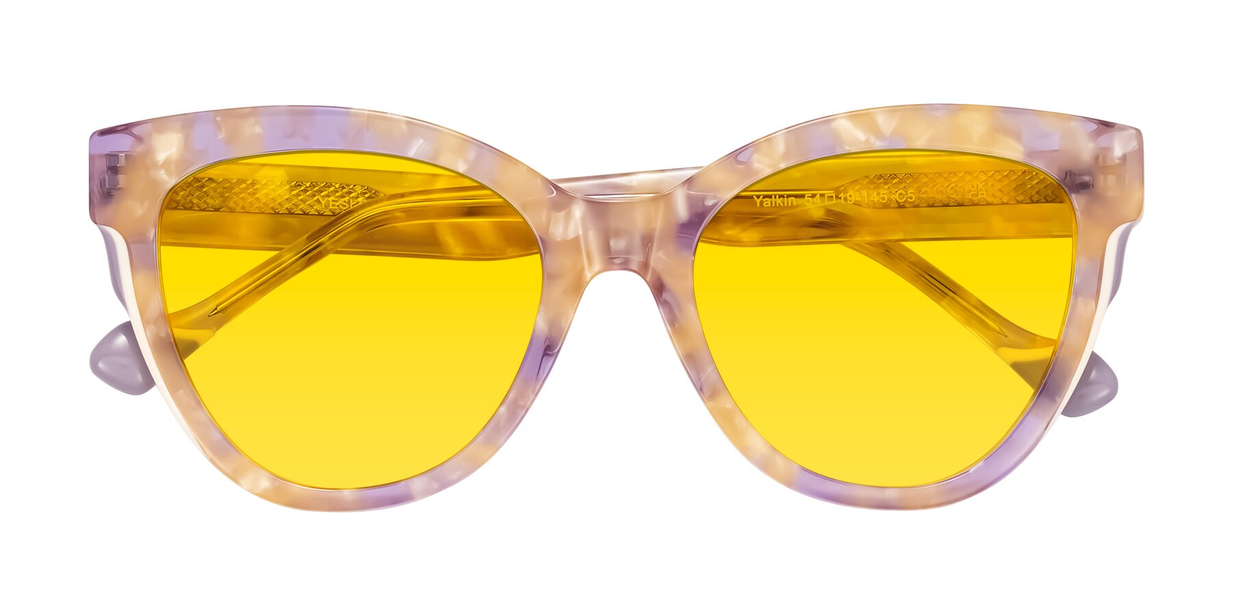 Folded Front of Yalkin in Floral Tortoise with Yellow Tinted Lenses