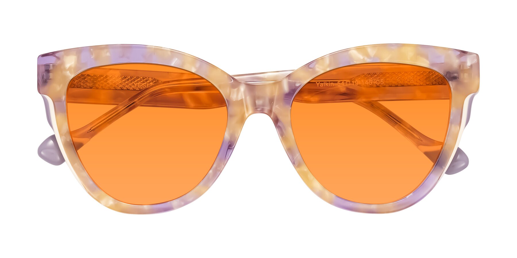 Folded Front of Yalkin in Floral Tortoise with Orange Tinted Lenses