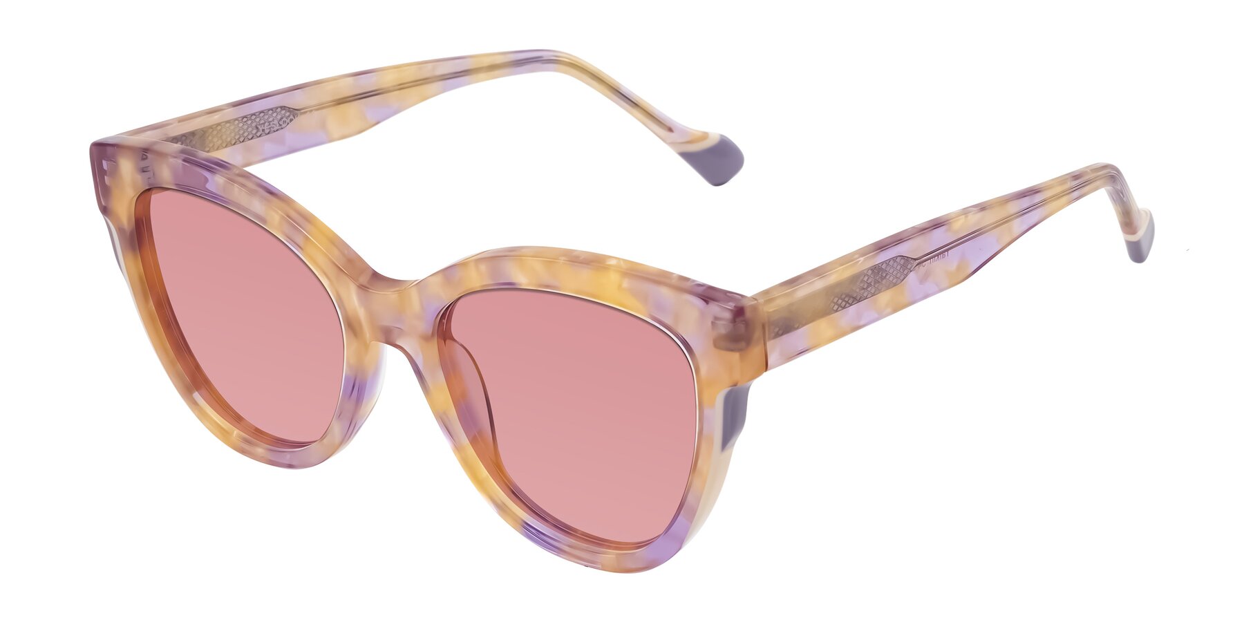 Angle of Yalkin in Floral Tortoise with Medium Garnet Tinted Lenses